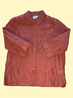 Alfred Dunner Rust Floral Embroidered Button Down Shirt